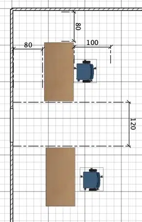 Ergonomie et travail sur écran | Mon Partenaire Ergo Plan d'un poste de travail sur écran avec surfaces minimales et voies de circulation selon l'OLT 3